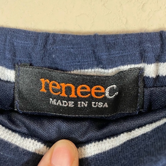 Renee C Women's navy blue white striped lined midi skirt, sz S, EUC - Picture 2 of 6